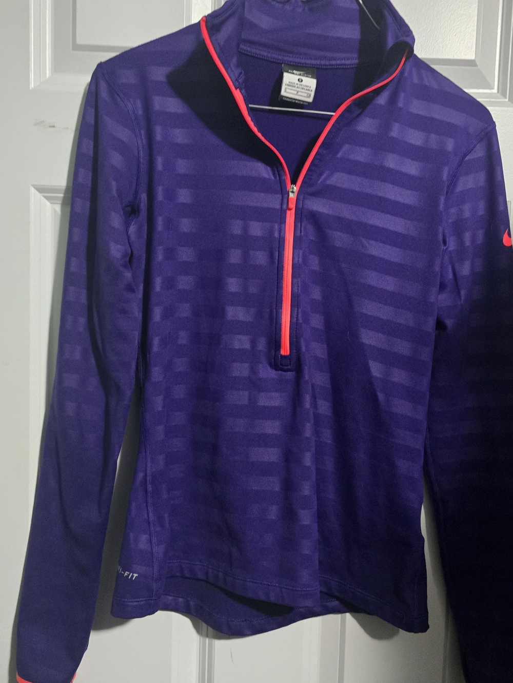 Nike Women's Purple Quarter-Zip Athletic Top with Orange Trim